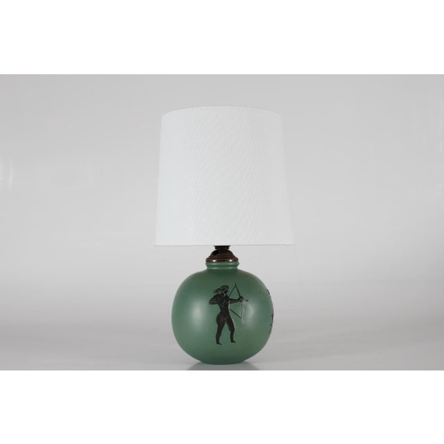 Danish Art Deco Green Ceramic Ball Table Lamp by P. Ipsens Enke, 1940s For Sale - Image 11 of 11
