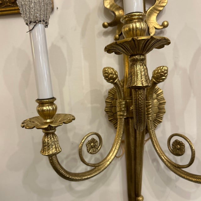 Brass Finish Metal Ribbon and Tassel 3 Arm Wall Sconce With Glass For Sale - Image 10 of 10
