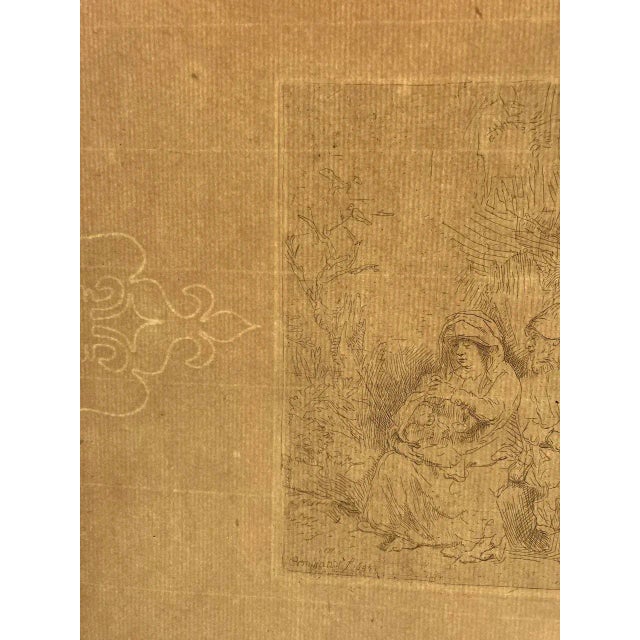 Slate Gray "Rest on the Flight" Old Master Print After Rembrandt Mid 20th Century For Sale - Image 8 of 8