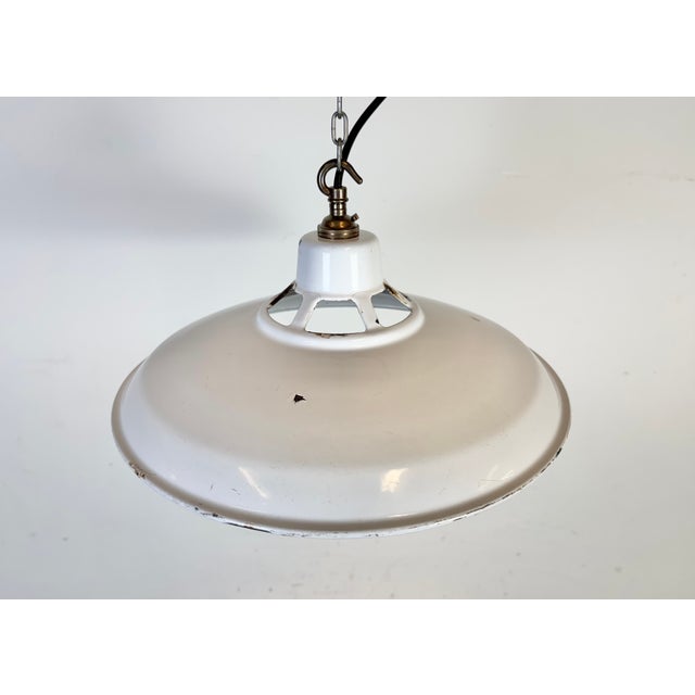 Industrial White Enamel Factory Pendant Lamp, 1960s For Sale - Image 6 of 18