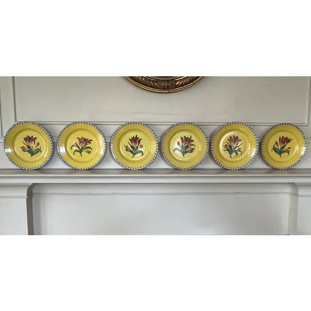 Antique 19th Century Paris Porcelain Tulip Plates With Canary Yellow Ground - Set of 6 For Sale - Image 10 of 18