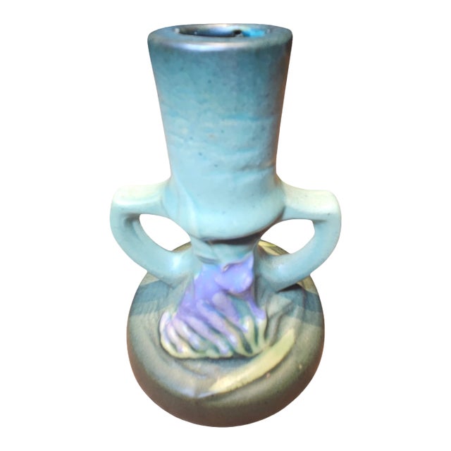 1940s Roseville Green Freesia Single Candle Holder For Sale