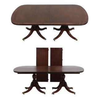 Smith & Watson Banded Inlaid Mahogany Pedestal Double Dining Table For Sale