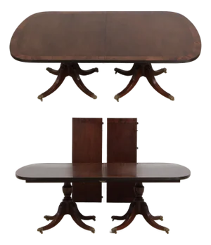 Smith & Watson Banded Inlaid Mahogany Pedestal Double Dining Table