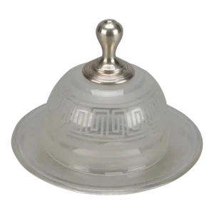 Glass Domed Plate With Etched Neoclassical Design and Sterling Knob