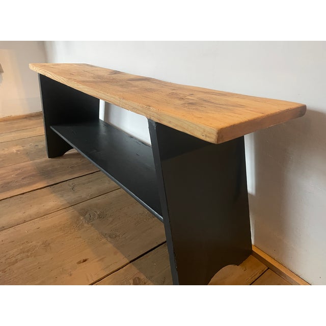 This charming antique bench has been given a fresh coat of paint, sanded, and oiled. Width: 115 cm Depth: 27.5 cm Height:...