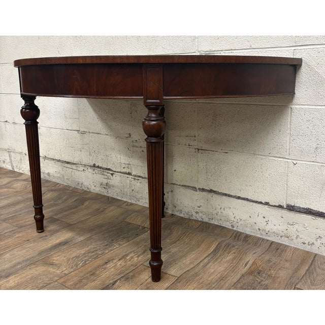 Wood Vintage Sheraton Style Mahogany Demilune Console Table Hall Table For Sale - Image 7 of 11