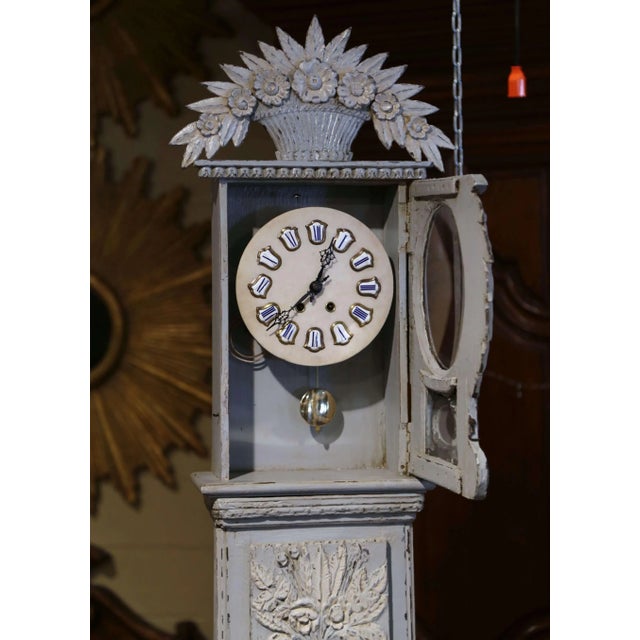 Early 19th Century French Normandy Painted Longcase Grandfather Clock For Sale - Image 9 of 13