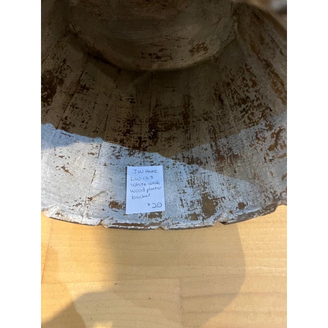 Brown Vintage Rustic Hand-Carved Wooden Planter Buckets – Pair For Sale - Image 8 of 10