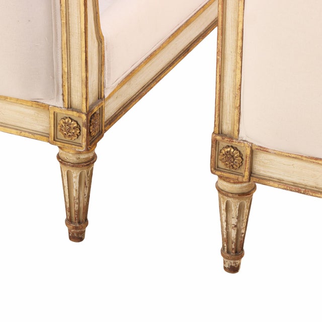 White A Pair of French Louis XVI Style Painted and Gilt Twin Beds, C. 1940. For Sale - Image 8 of 8