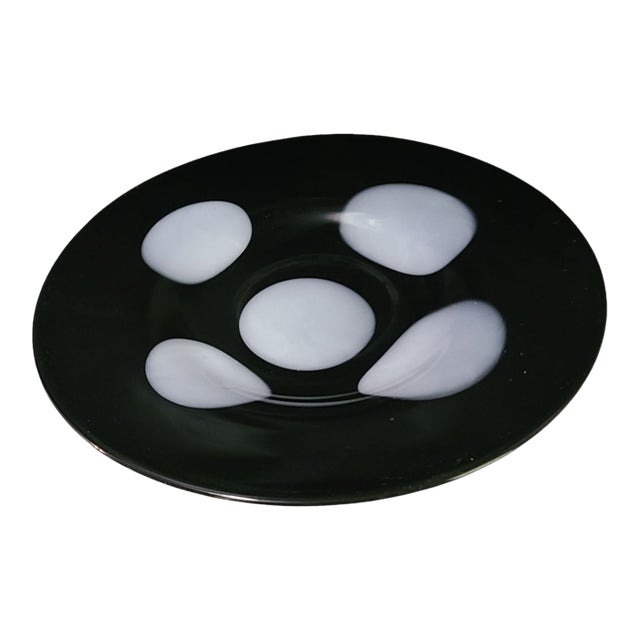 Mid-Century Modern Art Glass Black & White Dotted Centerpiece Platter For Sale