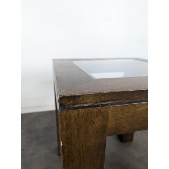 1980s Square Wood End Table with Glass Top, 1980s For Sale - Image 5 of 8