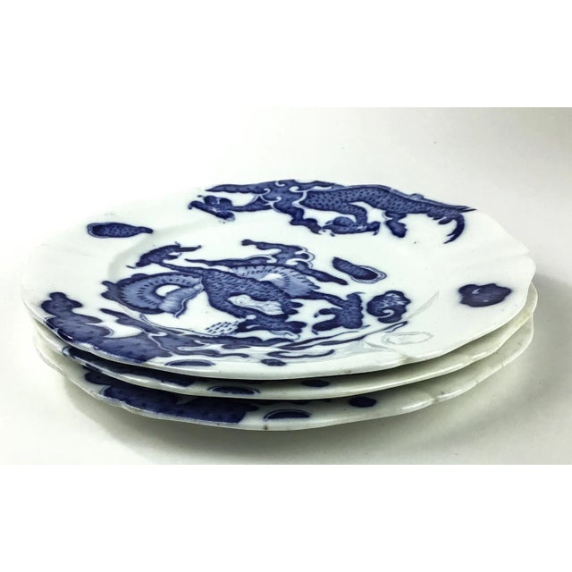 Antique Dragon Design Porcelain Plates - Set of 3 For Sale - Image 9 of 9