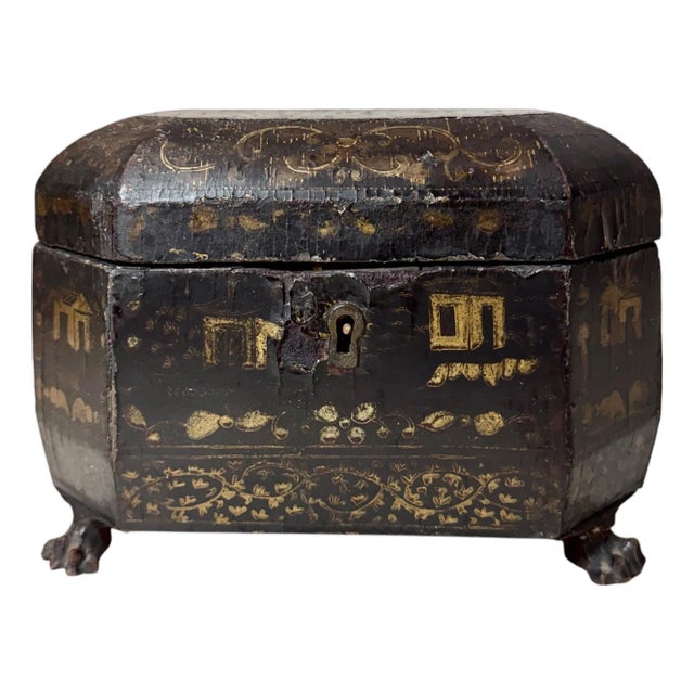 Early 19th Century Chinese Export Black Lacquer Tea Caddy For Sale