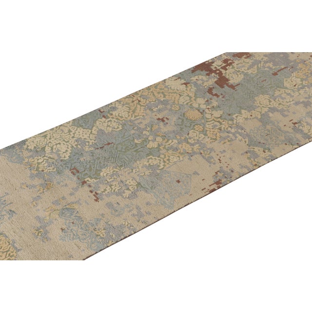 Rug & Kilim Rug & Kilim’s Abstract Runner in Brown, White and Blue Patterns For Sale - Image 4 of 7