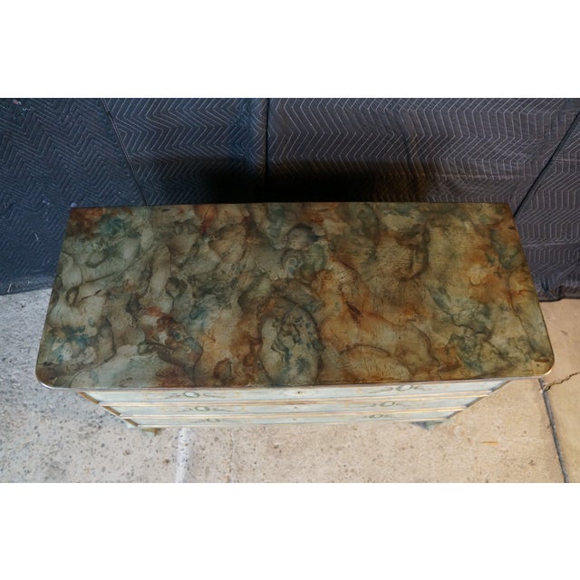 Wood Late 20th Century Rare Karges French Provincial Artist Signed Cherry Chest Faux Marble Top Commode For Sale - Image 7 of 18