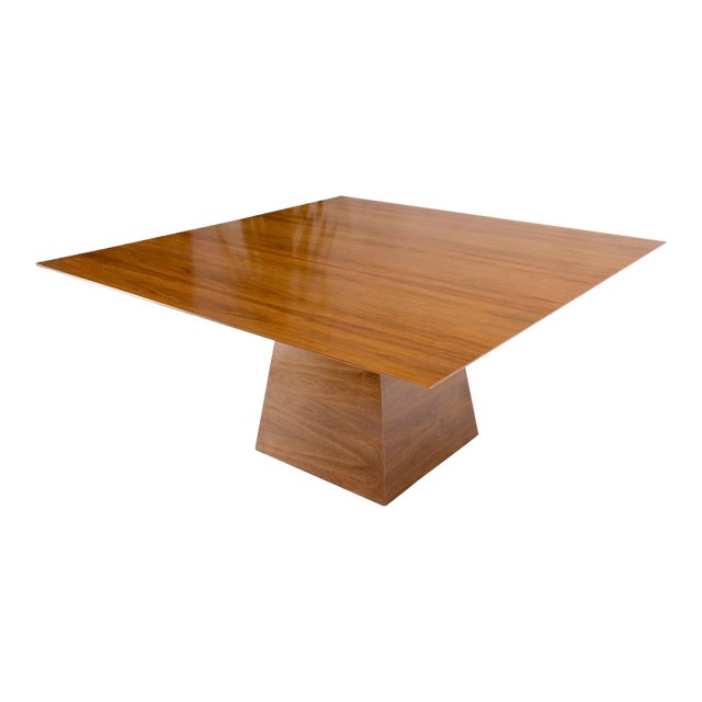 Large Modern Studio Square Walnut Pyramid Shape Base Dining Conference Table For Sale