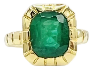 5 Carat Emerald Cushion Ring in 18k Yellow Gold, Size 6.5