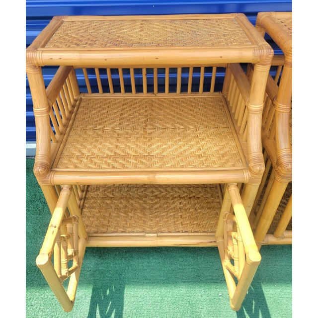 Vintage Rattan Wicker Chinese Chippendale Bamboo 2 Door Front Coastal ...