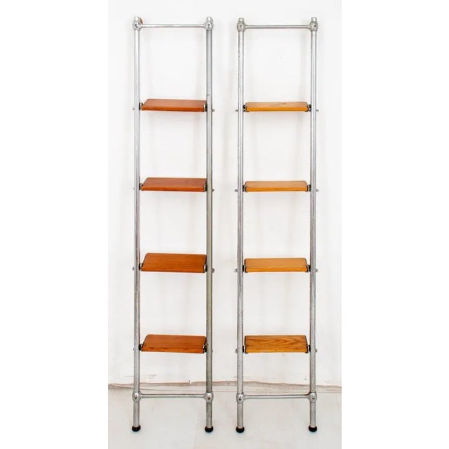 Pair of early 20th century ships library ladders, circa 1930s, reputed from the Queen Mary (launched 1934), chrome and...