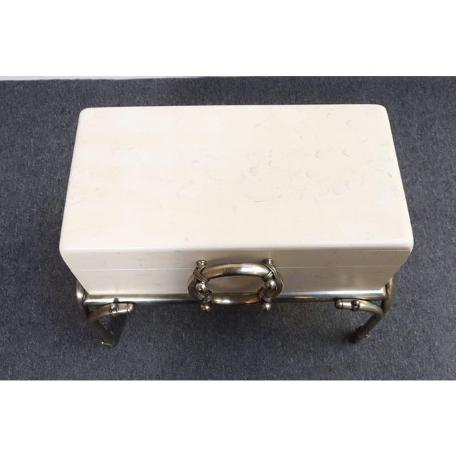 Mid-Century Modern Vintage Karl Springer-Style Parchment Wrapped Trunk / Box on Nickel Plated Base For Sale - Image 3 of 18