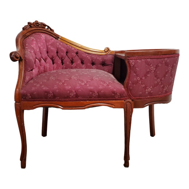 Vintage Red Wine Brocade Telephone Gossip Bench Chairish