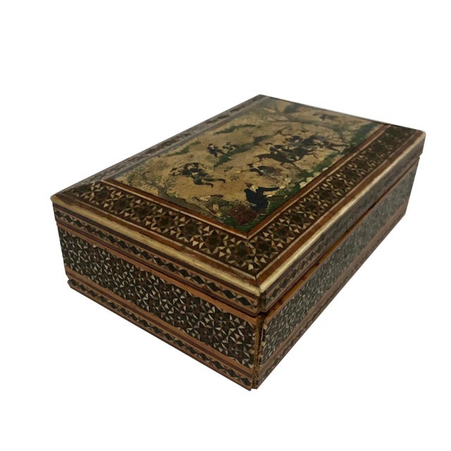 Figurative Persian Inlaid and Painted Figural Jewel Box For Sale - Image 3 of 4
