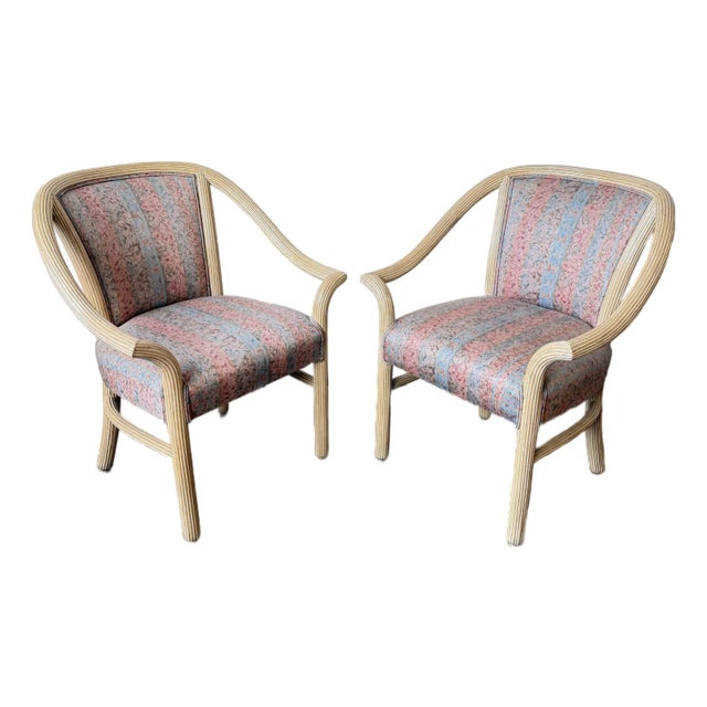 Vintage McGuire Rattan Split Reed Style Arm Chairs - A Pair For Sale