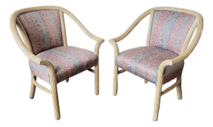 Vintage McGuire Rattan Split Reed Style Arm Chairs - A Pair