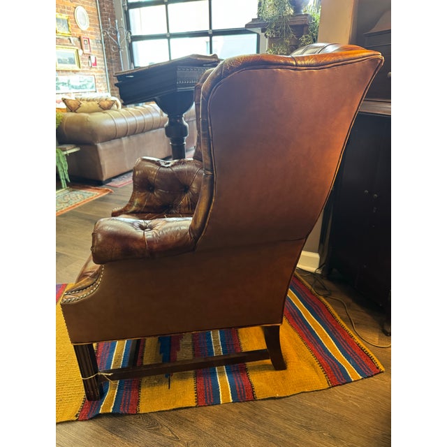 Animal Skin Vintage Chesterfield Style Leather Wingback Chair For Sale - Image 7 of 11
