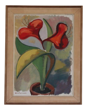 Bror Göransson, Asian Lily, 1960s, Oil on Panel, Framed