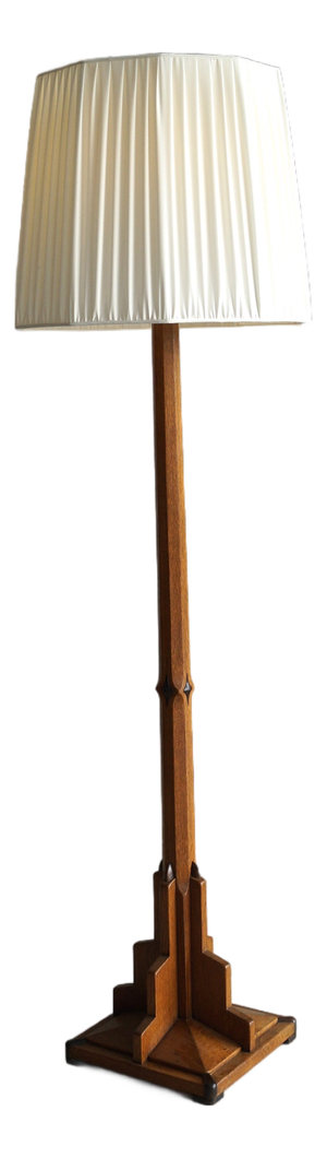 Dutch Art Deco Amsterdamse School Floor Lamp in Oak and Macassar Ebony, 1920s