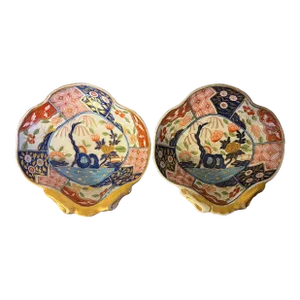Early 19th Century Coalport Imari Porcelain Shell Shaped Dessert Dishes Rock & Tree Pattern - a Pair