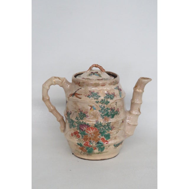 Mid 20th Century Japanese Satsuma Style Ceramic Earthenware Teapot Butterfly Garden Motif For Sale In Miami - Image 6 of 12