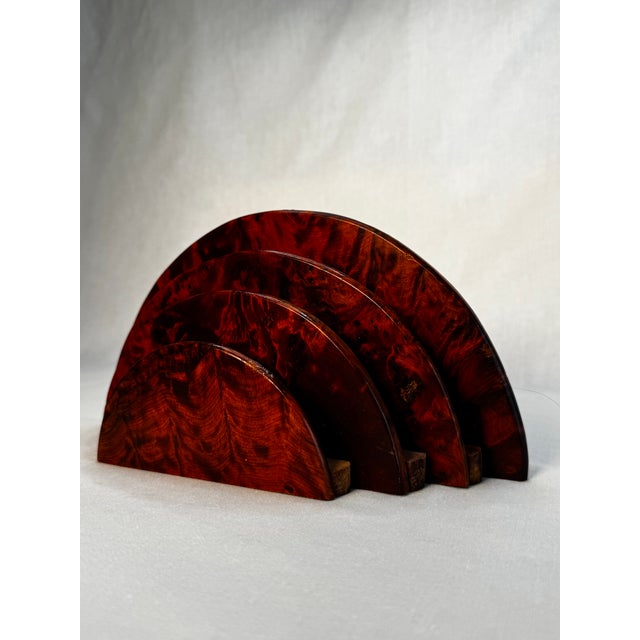 Vintage Art Deco Burl Wood Arched Letter Holder Desk Accessory For Sale - Image 11 of 12