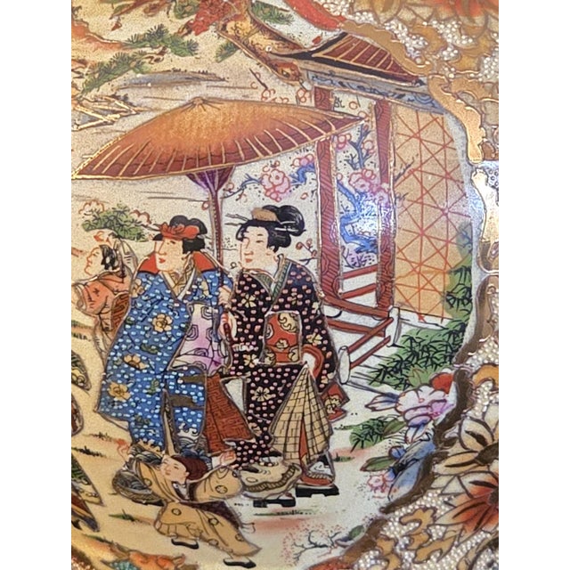 Beige Grand 14" Jeweled Japanese Satsuma-Style Moriage Lidded Urn - Immortal Koi Handles For Sale - Image 8 of 18