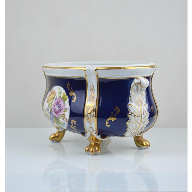 Cobalt Blue and Gilt Porcelain Jardinière, Portugal, 1950s For Sale - Image 4 of 14