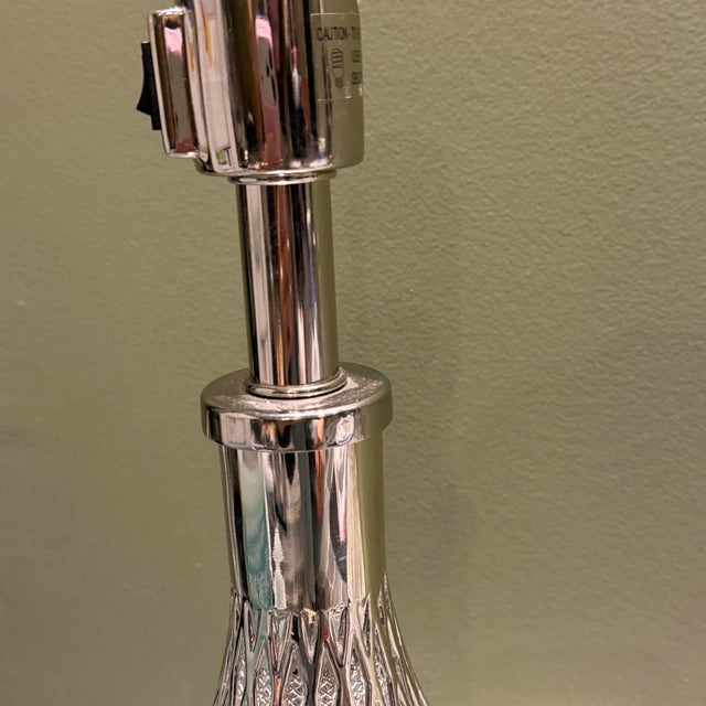 Vintage Pair Chapman Luxury Silver Teardrop Glass Table Lamps Heavy Ribbed Decor For Sale - Image 10 of 11