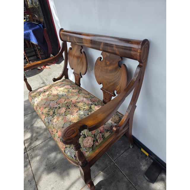 Wood 1900s Empire Art Nouveau Mahogany Settee Loveseat Parlor Seating For Sale - Image 7 of 12