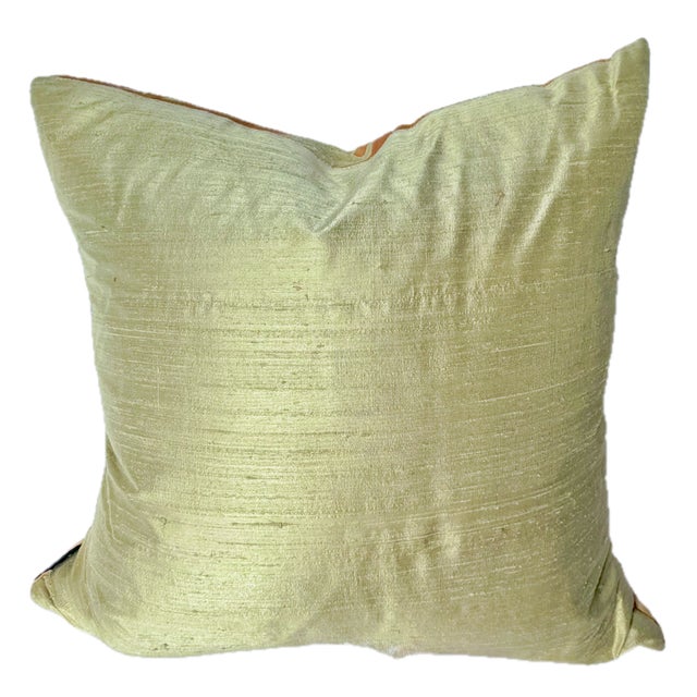 Vintage Peach & Gold Silk Pine Leaf Pillow For Sale - Image 9 of 9