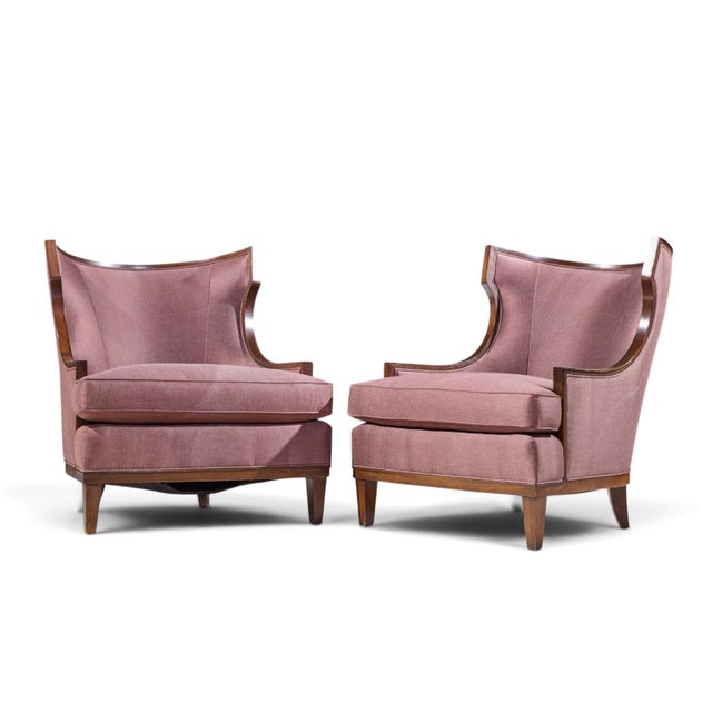 Contemporary Barbara Barry for Henredon Walnut Lounge Chairs - Pair For Sale - Image 3 of 13