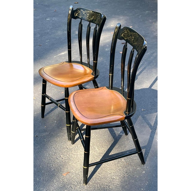 Hitchcock Hitchcock Ebonized Arrow Back Windsor Style Side Chairs Mid 20th Century For Sale - Image 4 of 12