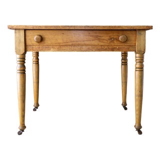 19th Century Scrubbed Pine Farmhouse Desk or Dining Table With Turned Legs For Sale