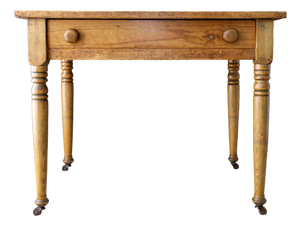 19th Century Scrubbed Pine Farmhouse Desk or Dining Table With Turned Legs