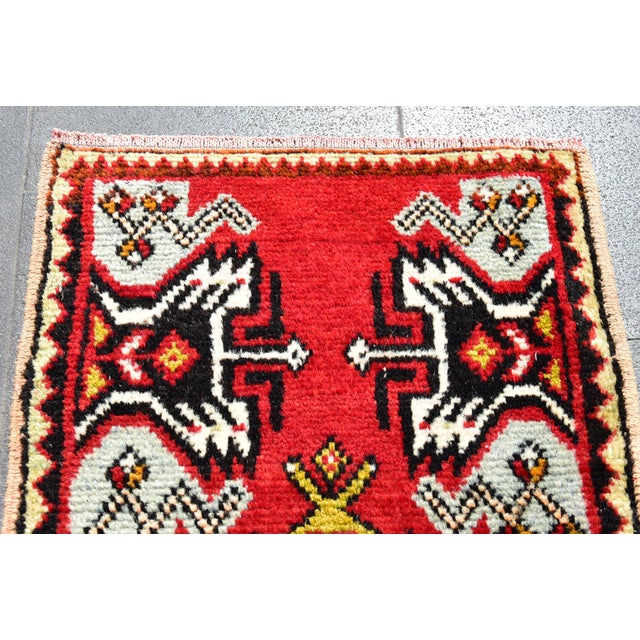 Textile 1950s Vintage Turkish Handmade Oushak Doormat Rug For Sale - Image 7 of 12