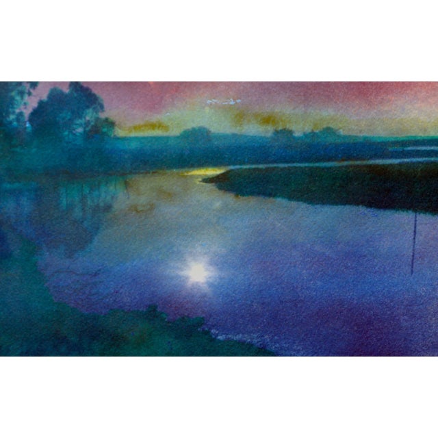 Impressionist 1989 "Elkhorn Slough" Watercolor Cyanotype Painting by Cheryl Trotter, Framed For Sale - Image 3 of 6