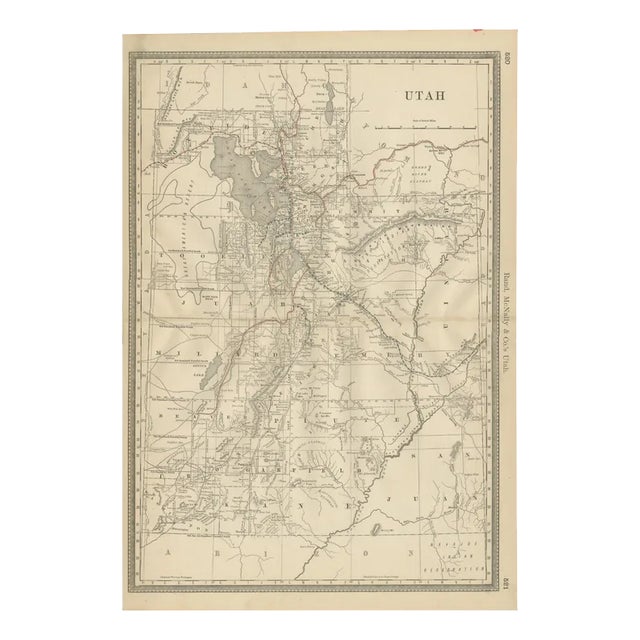 Utah Map with The Beehive States Railroads and Counties and Great Salt Lake, 1888 For Sale