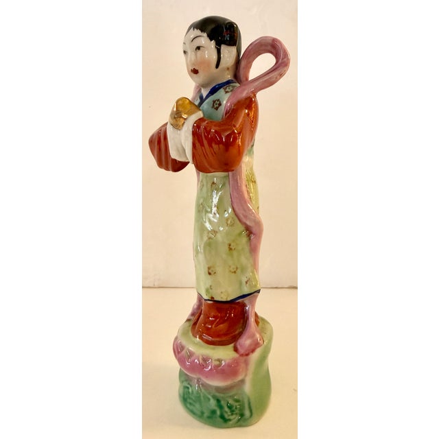 1930s Chinese Famille Rose Porcelain Girl Prosperity Figurine For Sale - Image 5 of 6