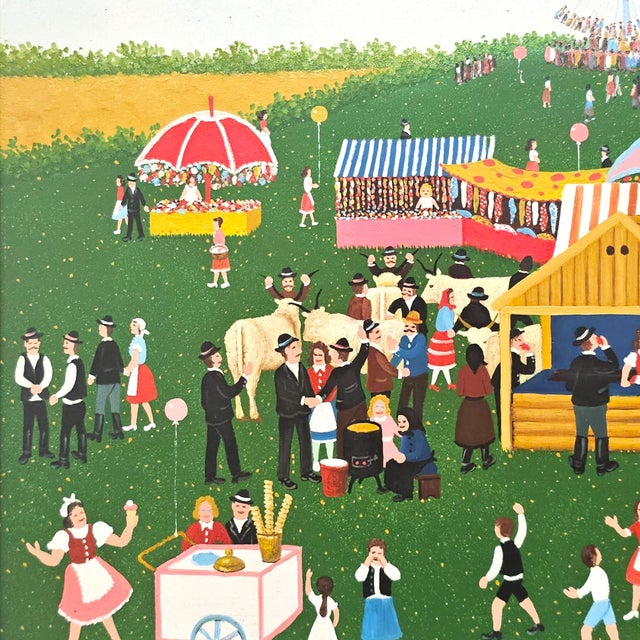 Mid 20th Century E. Molnar Hungarian Naïve Folk Art Village Fair Painting Framed 18" For Sale - Image 5 of 10