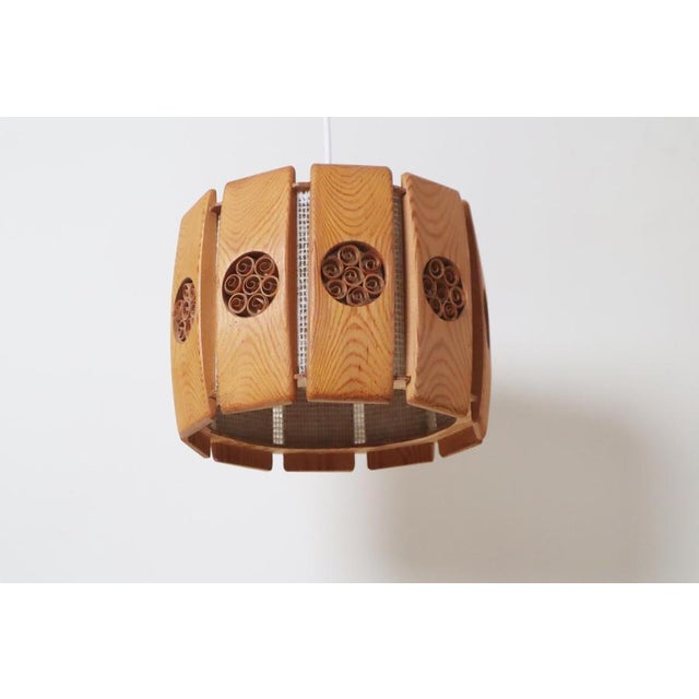 Beige Swedish Pine Pendant Lamp with Chipboard Decorations, 1960s For Sale - Image 8 of 12